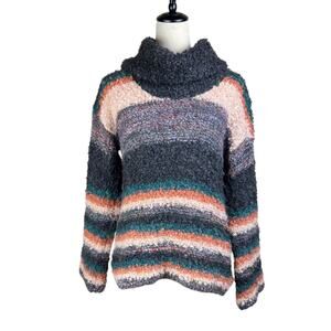 Anthropologie Moth Murray Boucle Chunky Knit Mohair Stripe Cowl Neck Sweater